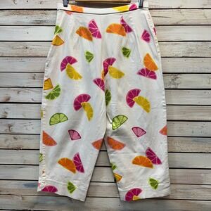 Vintage Citrus Print Wide Leg Pants Fruit Summer Capri Y2K Cottagecore‎ 10